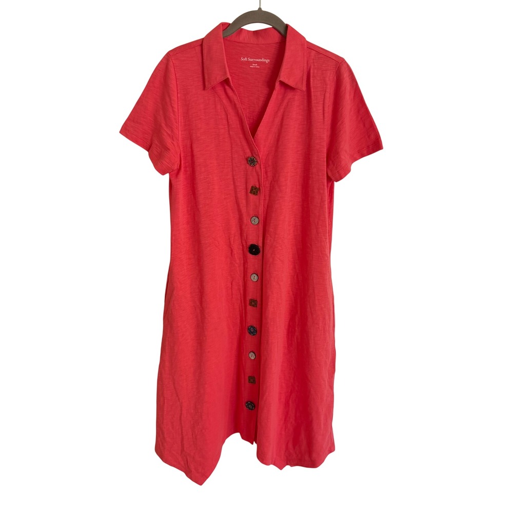 Soft Surroundingsā Coral Pink Slub Knit Danielle Shirt Dress Small Sharkbite